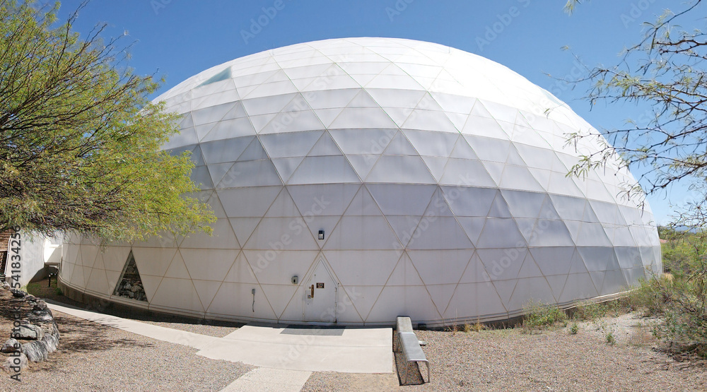 BioSphere 2 - Lung Sphere = A view of the dome containing one of the lungs at Biosphere 2 - It is located north of Tucson, Arizona at the base of the stunning Santa Catalina Mountains. BioSphere 2 - Lung Sphere = A view of the dome containing one of the lungs at Biosphere 2 - It is located north of Tucson, Arizona at the base of the stunning Santa Catalina Mountains.