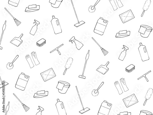 掃除道具のペン画の背景模様　モノクロ