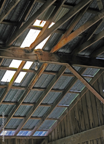 Bird nests in the rafters of and old barn