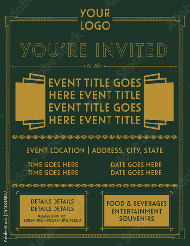 Art Deco Event Invitation Editable Illustrator Template