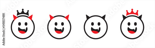 Devil emoji icon. King evil emoticon symbol signs, vector illustration