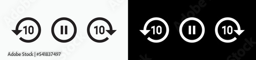 Play with 10 seconds forward and backward button style symbol signs, vector illustration