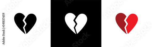 Heartbreak, broken heart or divorce icon style symbol signs, vector illustration