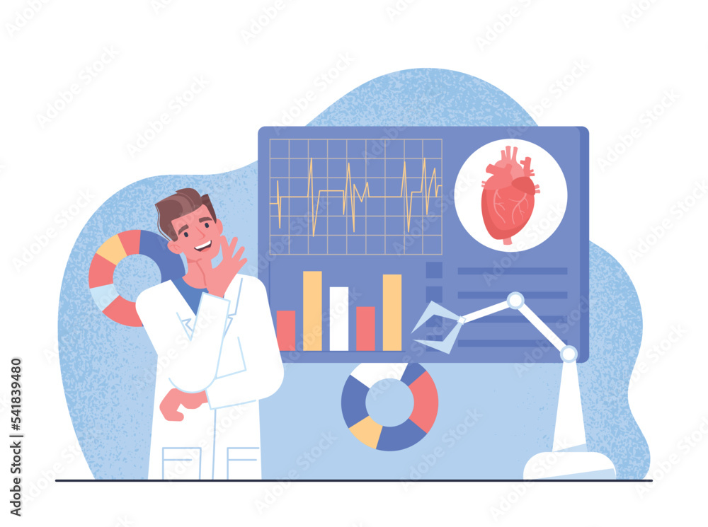 Surgeon at workplace. Man analyzes statistics. Young guy learning safer ...