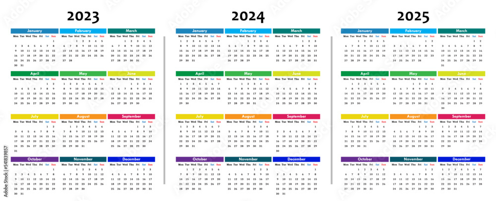 Standard Calendars displayed on three months rows Stock Vector | Adobe ...