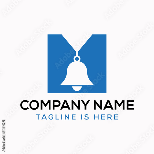 Letter M Cowbell Logo Concept With Hanging Bell Symbol Vector Template