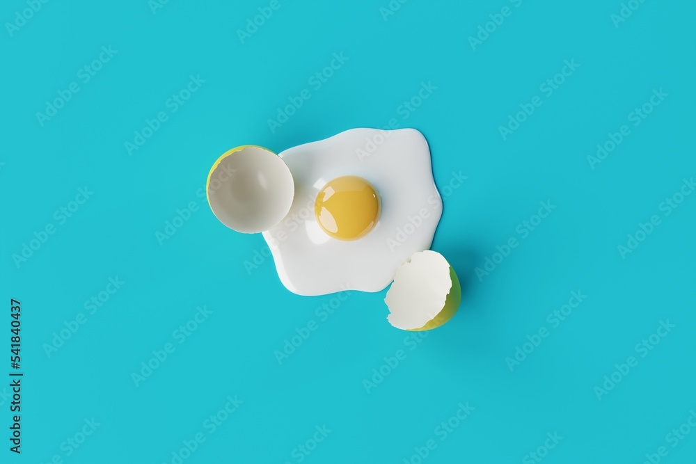 Broken egg on a blue background. Concept of cooking eggs, making an
