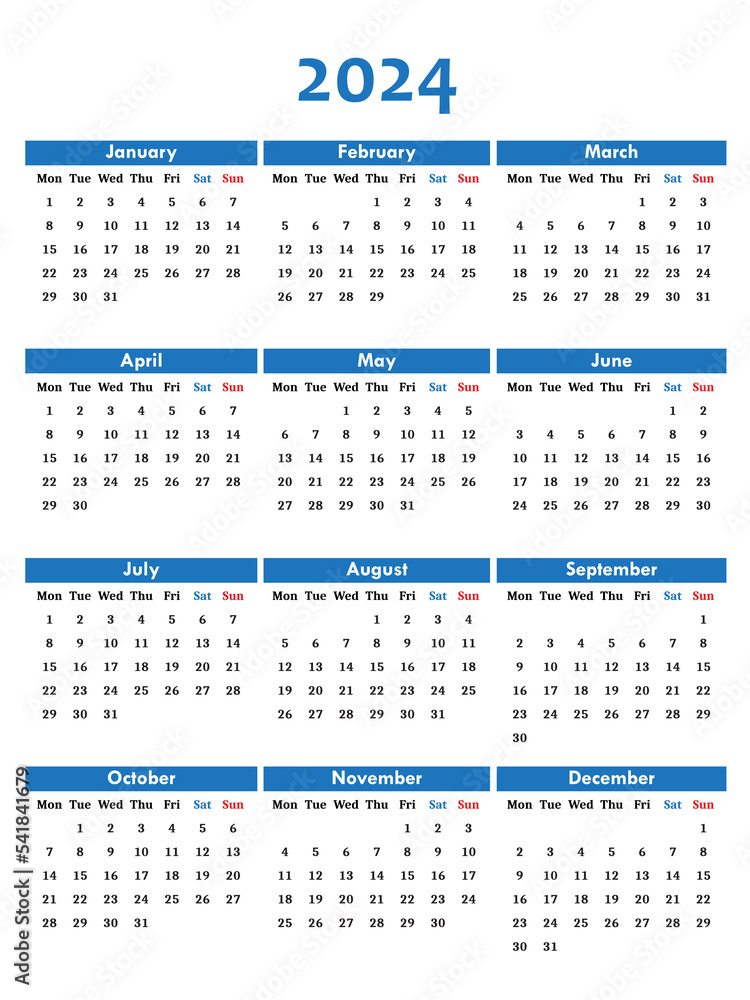 2024 Year Calendar with standard corporate design 2024 Year Calendar with standard corporate design