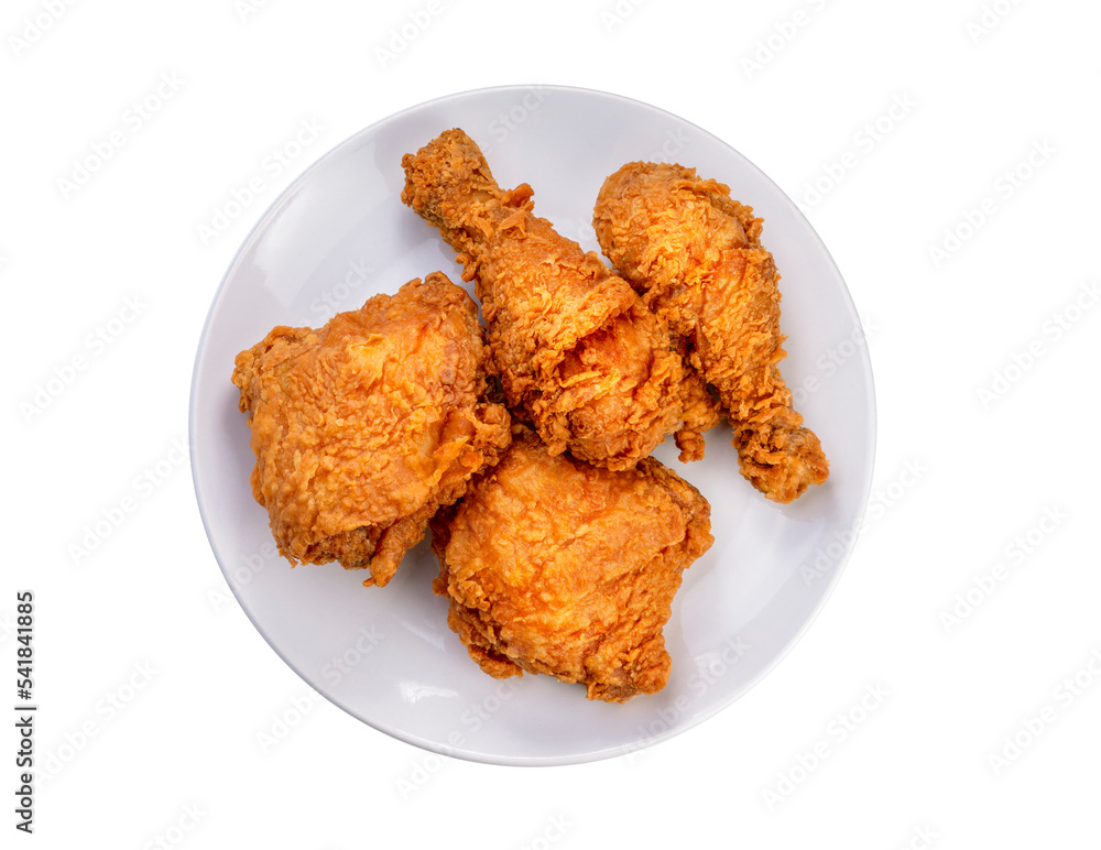 Fried chicken isolated on white, Fried chicken on white dish ready to serve. PNG File Fried chicken isolated on white, Fried chicken on white dish ready to serve. PNG File