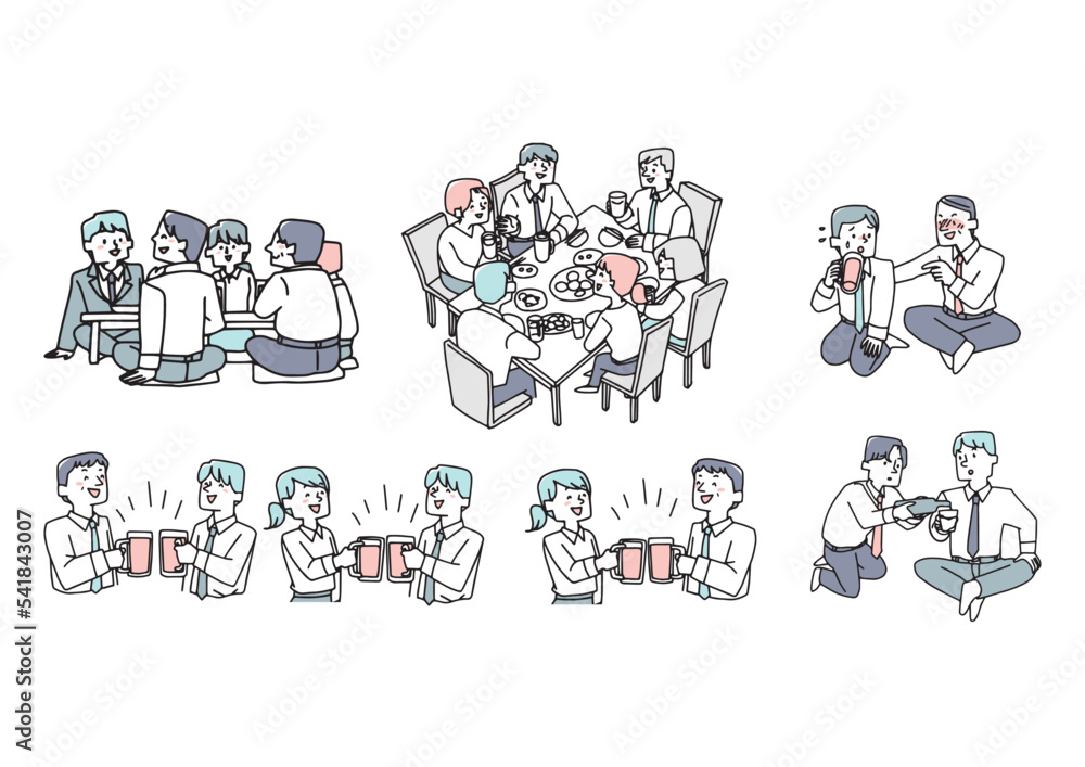 Obraz premium 飲み会をするビジネスパーソンのイラスト素材