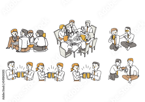 飲み会をするビジネスパーソンのイラスト素材