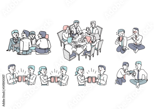 飲み会をするビジネスパーソンのイラスト素材