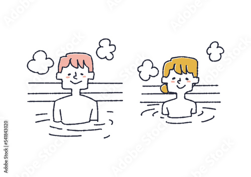 お風呂で温まる男性と女性のセット