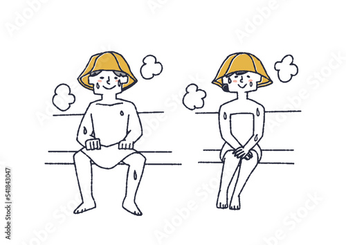 サウナハットを被っている男性と女性のセット