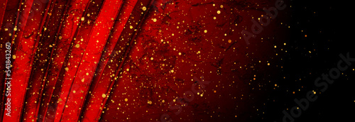 Dark red grunge glossy stripes abstract background with golden particles. Retro vector banner design