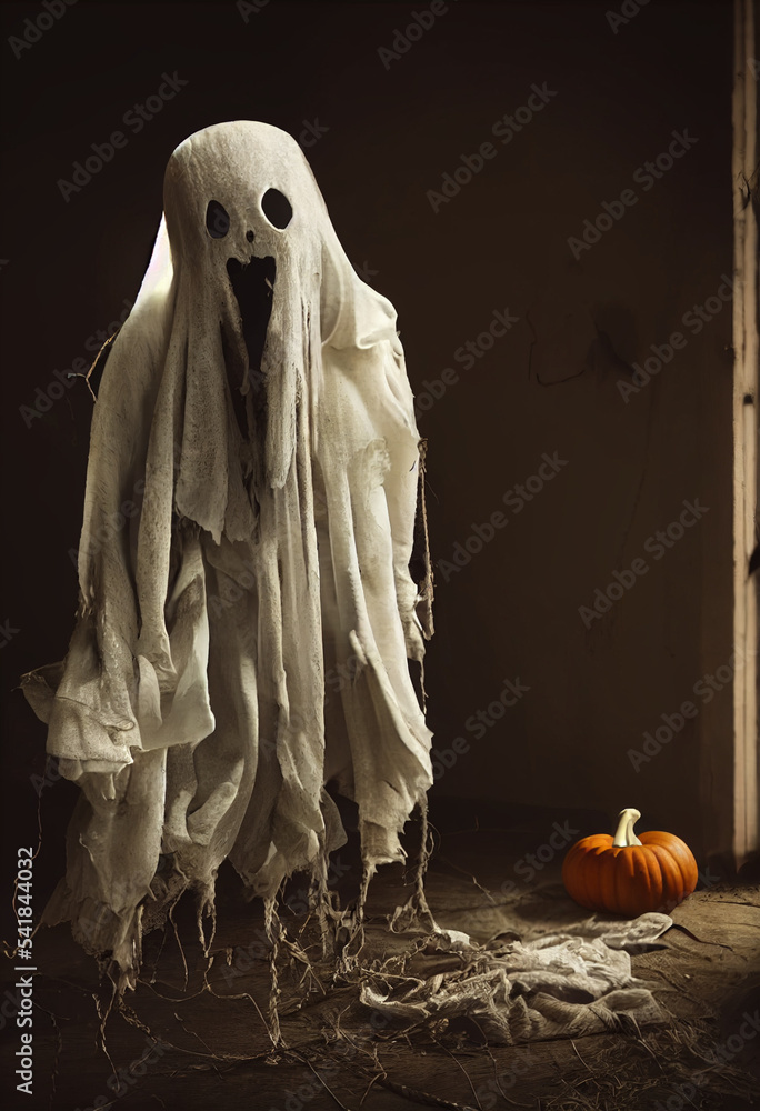 A spooky ghost illustration generated with Artificial Intelligence
