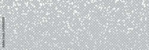 Seamless realistic falling snow or snowflakes. Isolated on transparent background, Panorama view vector illustrator