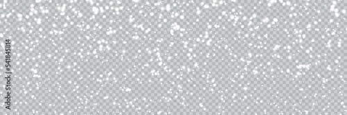 Seamless realistic falling snow or snowflakes. Isolated on transparent background, Panorama view vector illustrator