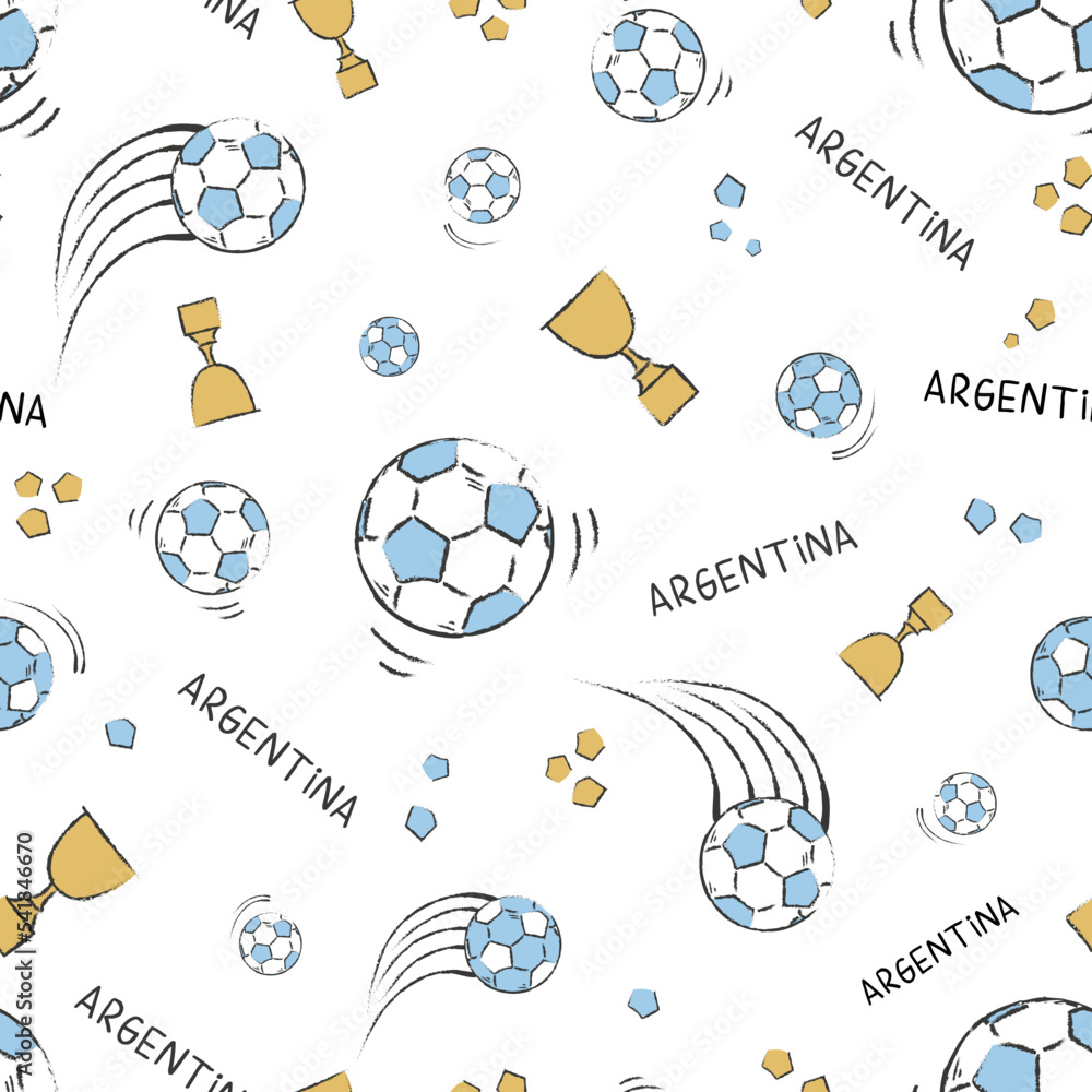 ARGENTINE FOOTBALL PATTERN VECTOR. IN LIGHT BLUE AND WHITE. REPEATING