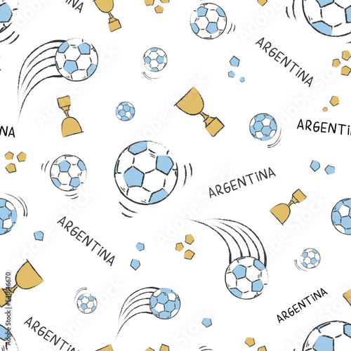 ARGENTINE FOOTBALL PATTERN VECTOR. IN LIGHT BLUE AND WHITE.  REPEATING  BALLS. ENDLESS, SEAMLESS SURFACE PATTERN DESIGN FOR TEXTILE, FABRIC, PAPER OR DIGITAL USES.
