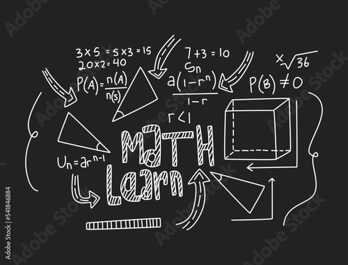 Realistic math chalkboard background illustration