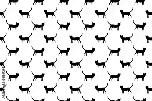Seamless pattern with silhouette cats on white background. Happy Halloween pattern design. Vector illustration