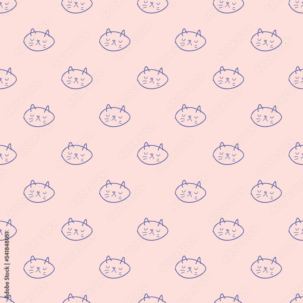 Hand drawn seamless pattern with sad cats faces. Perfect for T-shirt, textile and print. Doodle illustration for decor and design.