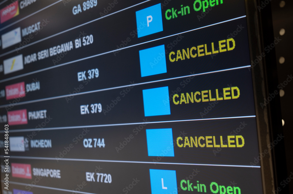 Air port flight board notice cancelled flights detail. Air port flight board notice cancelled flights detail.