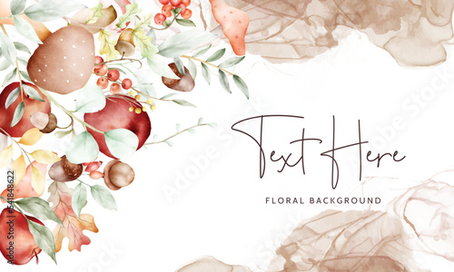 vintage watercolor hand drawn botanical apple and floral background