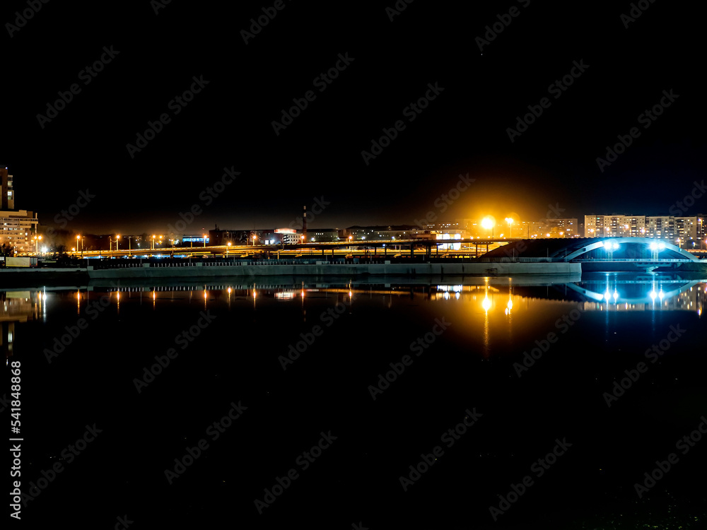 night bank of the Miass River in the city of Chelyabinsk