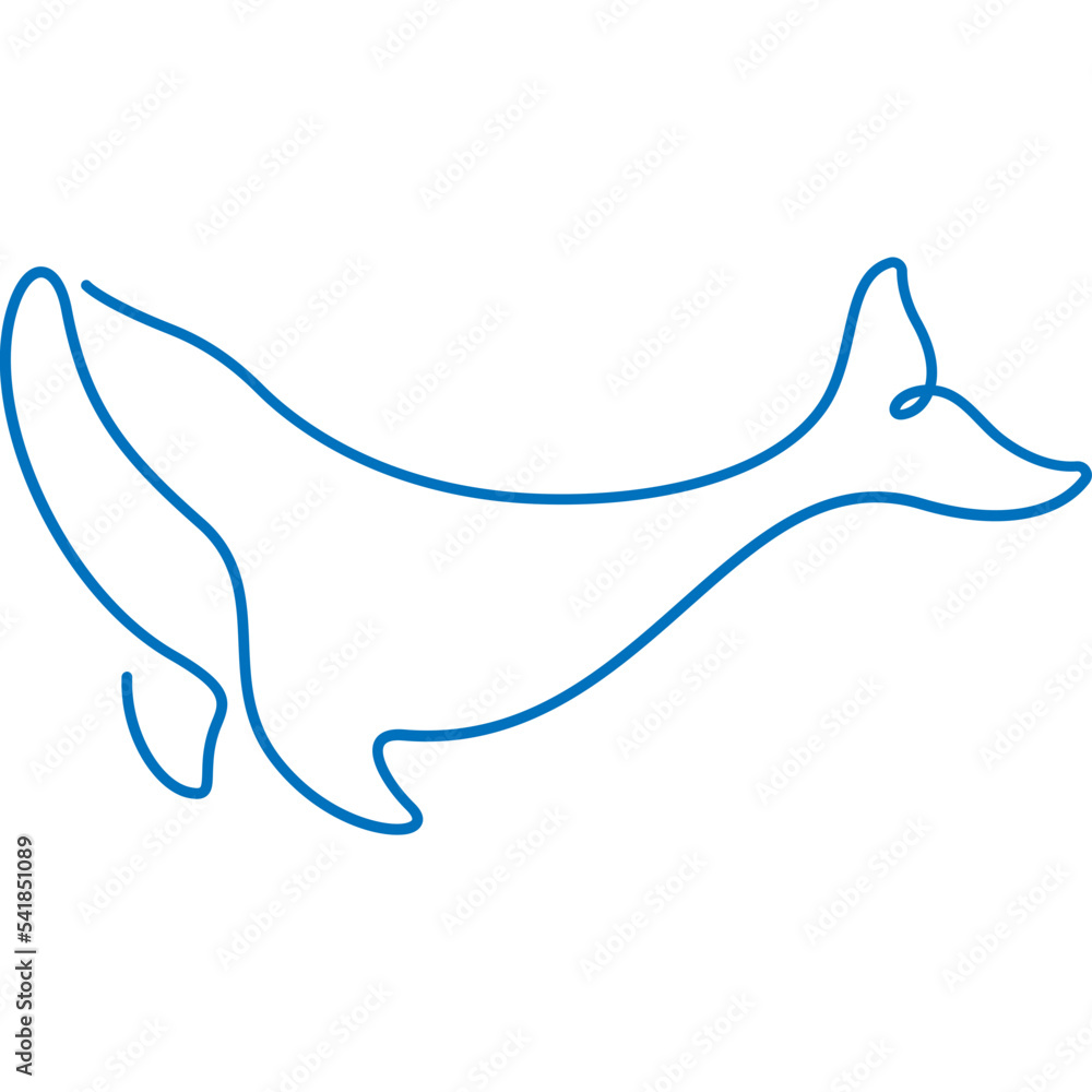 whale continuous line art minimal style vector illustration. Mono ...