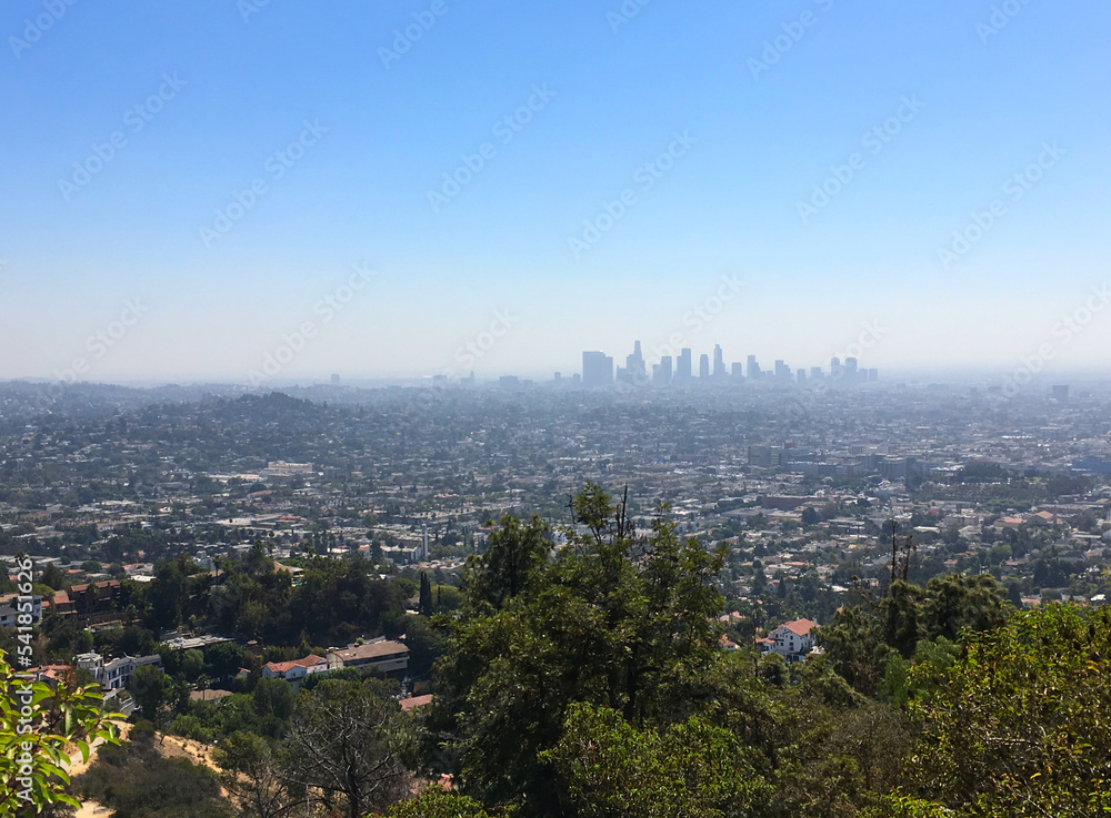 Skyline of Los Angeles in the far distance as seen from the Griffith Observatory