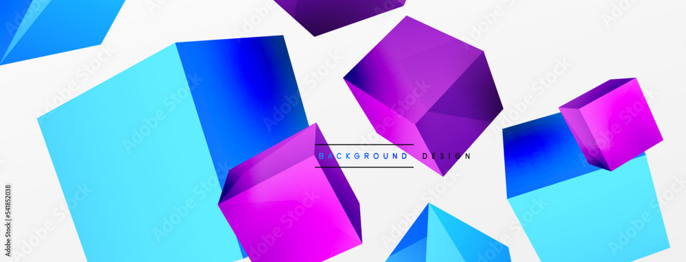 3d cubes vector abstract background. Composition of 3d square shaped basic geometric elements. Trendy techno business template for wallpaper, banner, background or landing 3d cubes vector abstract background. Composition of 3d square shaped basic geometric elements. Trendy techno business template for wallpaper, banner, background or landing