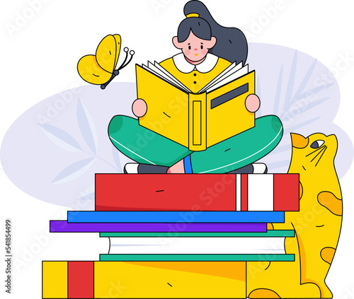 Reading learning remote online education through online classes flat vector concept operation illustration