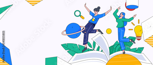Reading learning remote online education through online classes flat vector concept operation illustration
