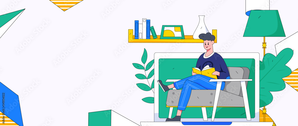 Reading learning remote online education through online classes flat vector concept operation illustration
