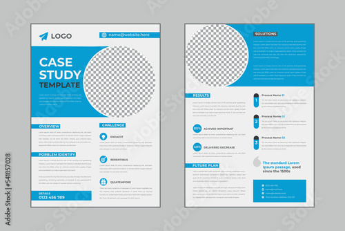 Case study flyer template design for corporate business project with mockup photo