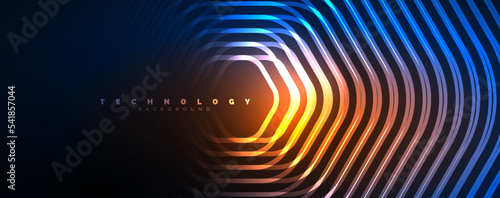 Techno shiny hexagons abstract background, technology energy space light concept, abstract background wallpaper design