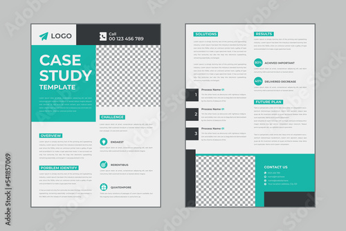 Case study flyer template design for corporate business project with mockup