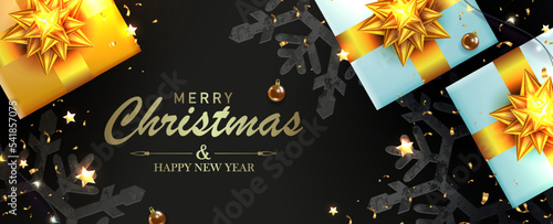 Festive Christmas design with gift boxes on black background