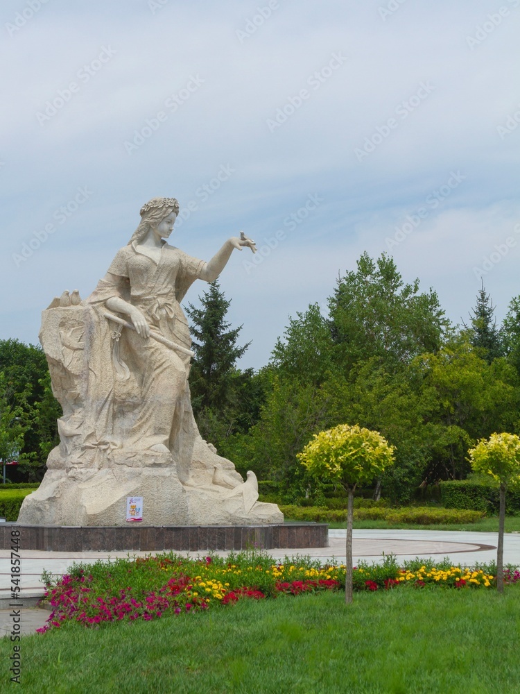 Mudanjiang, Heilongjiang, China - June 21 2021: A female architecture statue. 