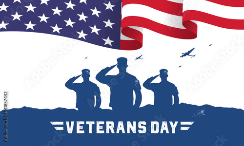 Veteran's day poster.Honoring all who served. Veteran's day illustration with american flag and soldiers.