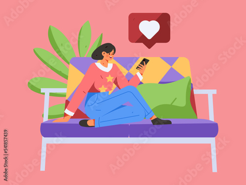 Living room home rest character scene flat vector concept operation illustration
