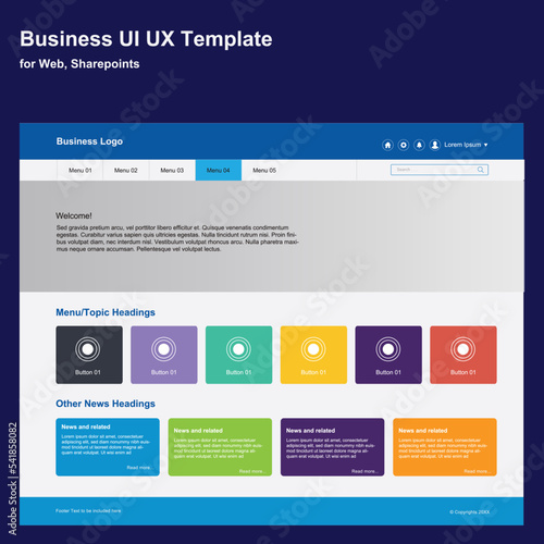 Web page UI, UX used for all types of business with colorful buttons, SharePoint usage photo