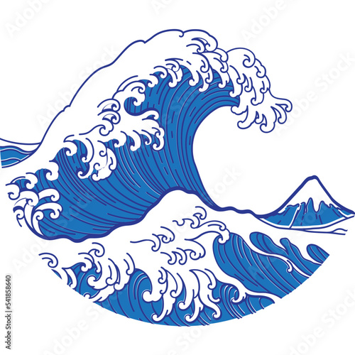 Fotografiet great wave and mountain line illustration