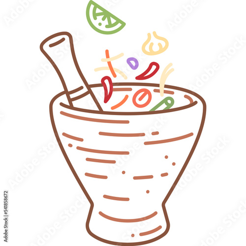 som tam and mortar pestle colored line icon