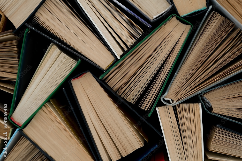 background from many books. Book view from above. reading culture. High