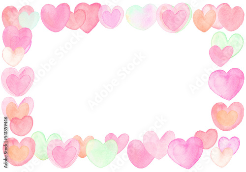 水彩の華やかハートフレーム四角　ピンク © Kiyosi