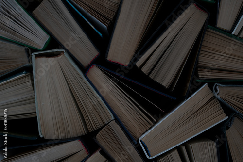 background from many books. Book view from above.  reading culture. High quality photo