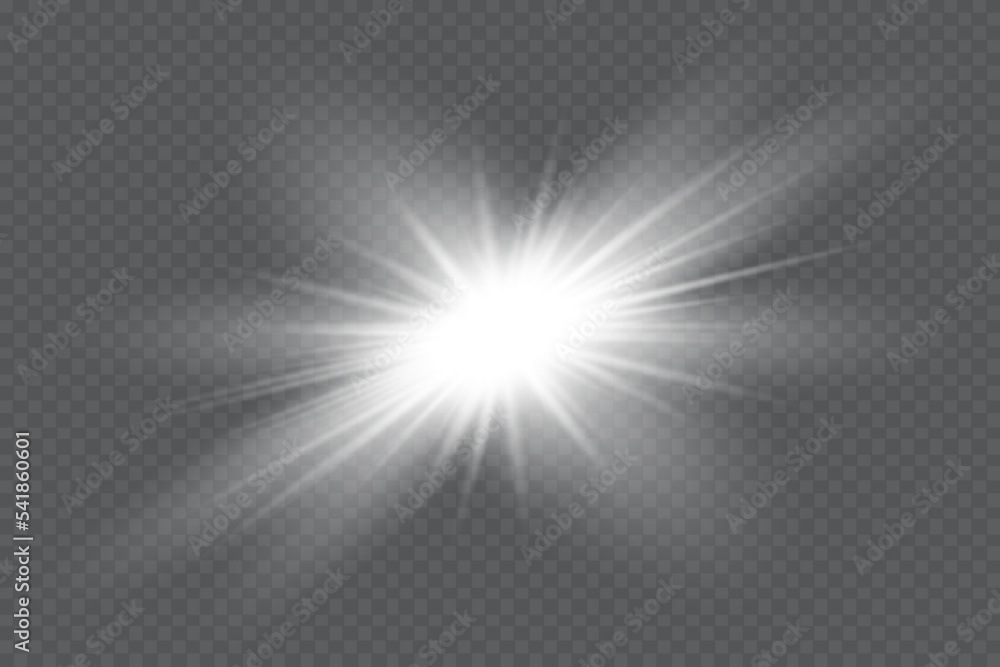 Yellow glowing light explodes on a transparent background. Sparkling magical dust particles. Bright Star.